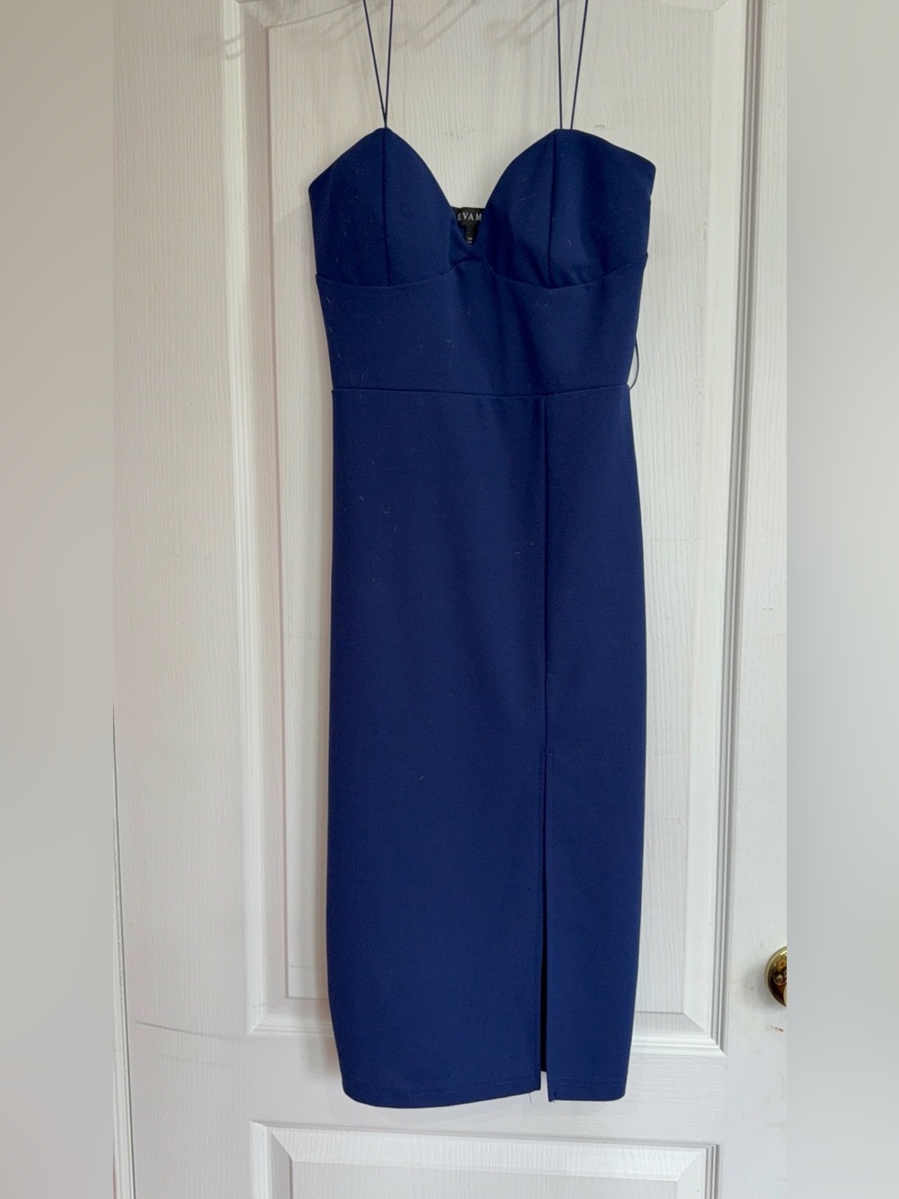 Revamped Navy Strapless Midi Dress